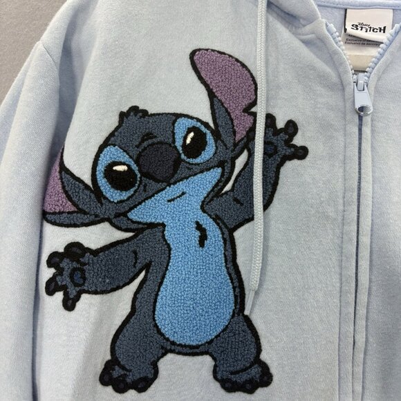 STITCH Disney Ohana Lilo & Stitch Light BLUE Hoodie Zip‎ Jacket SZ Medium Casual - Picture 4 of 13